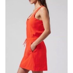 Athleta Savannah Strap Mini Athletic Dress Tie Waist Small Orange Sleeveless‎